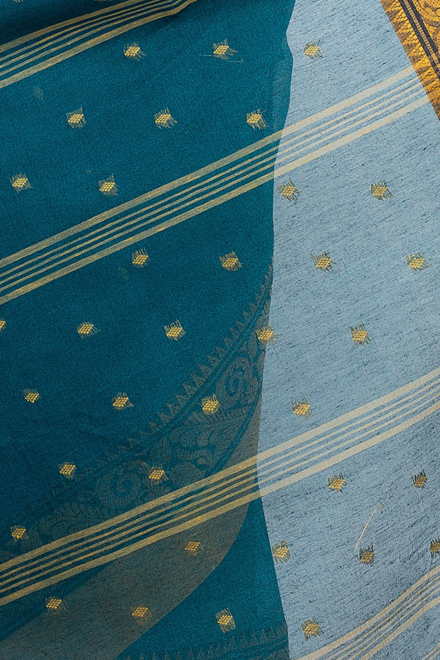 Dark Green Pure Cotton Sorbori Tant Saree (855)